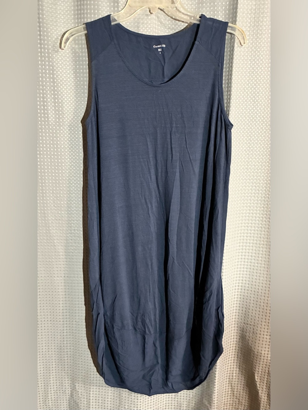Garnet Hill Sz S Blue Sleeveless Tank Dress Curved Hemline Basic Wardrobe Staple